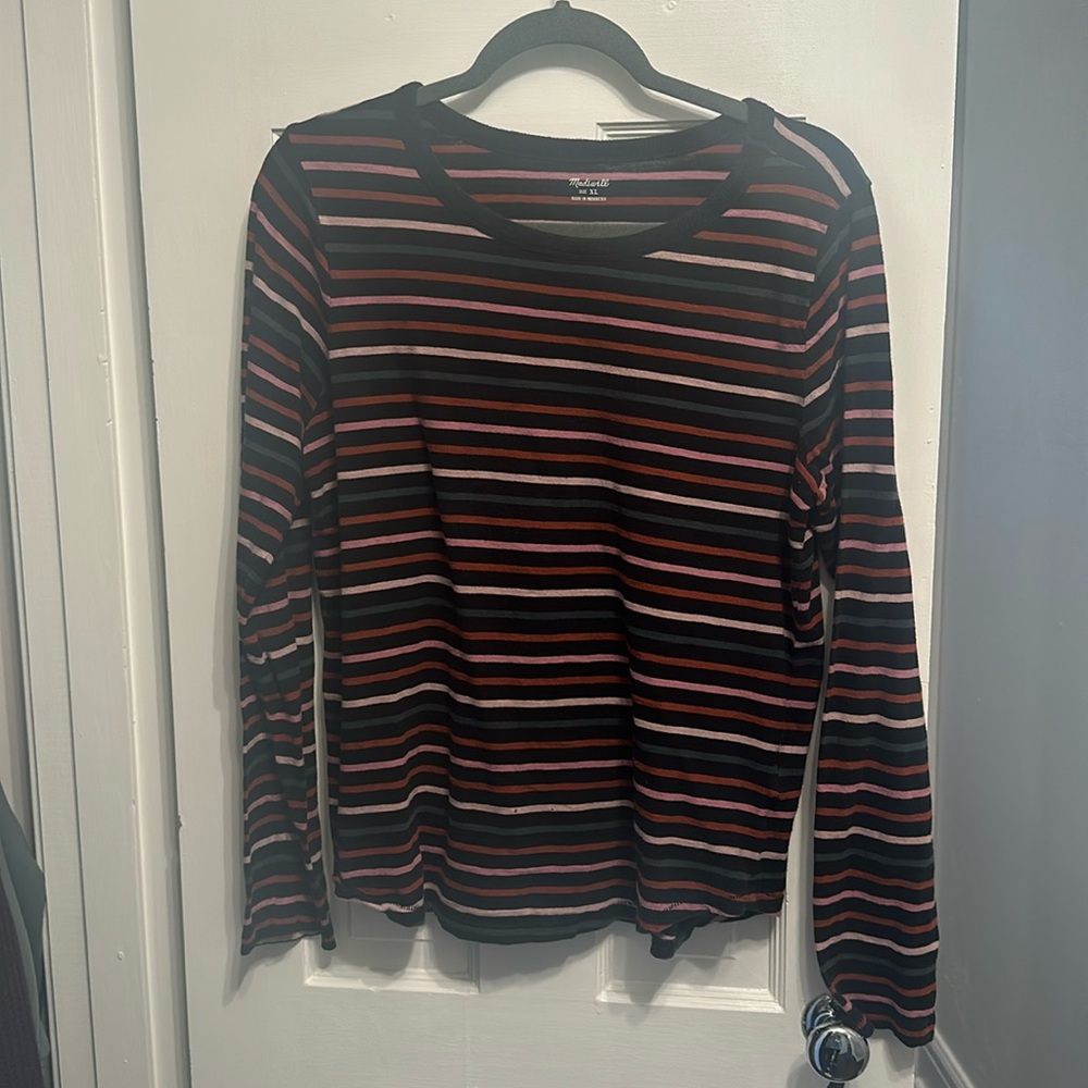 Madewell whisper cotton rib-crewneck long-sleeve tee in ryley stripe XL